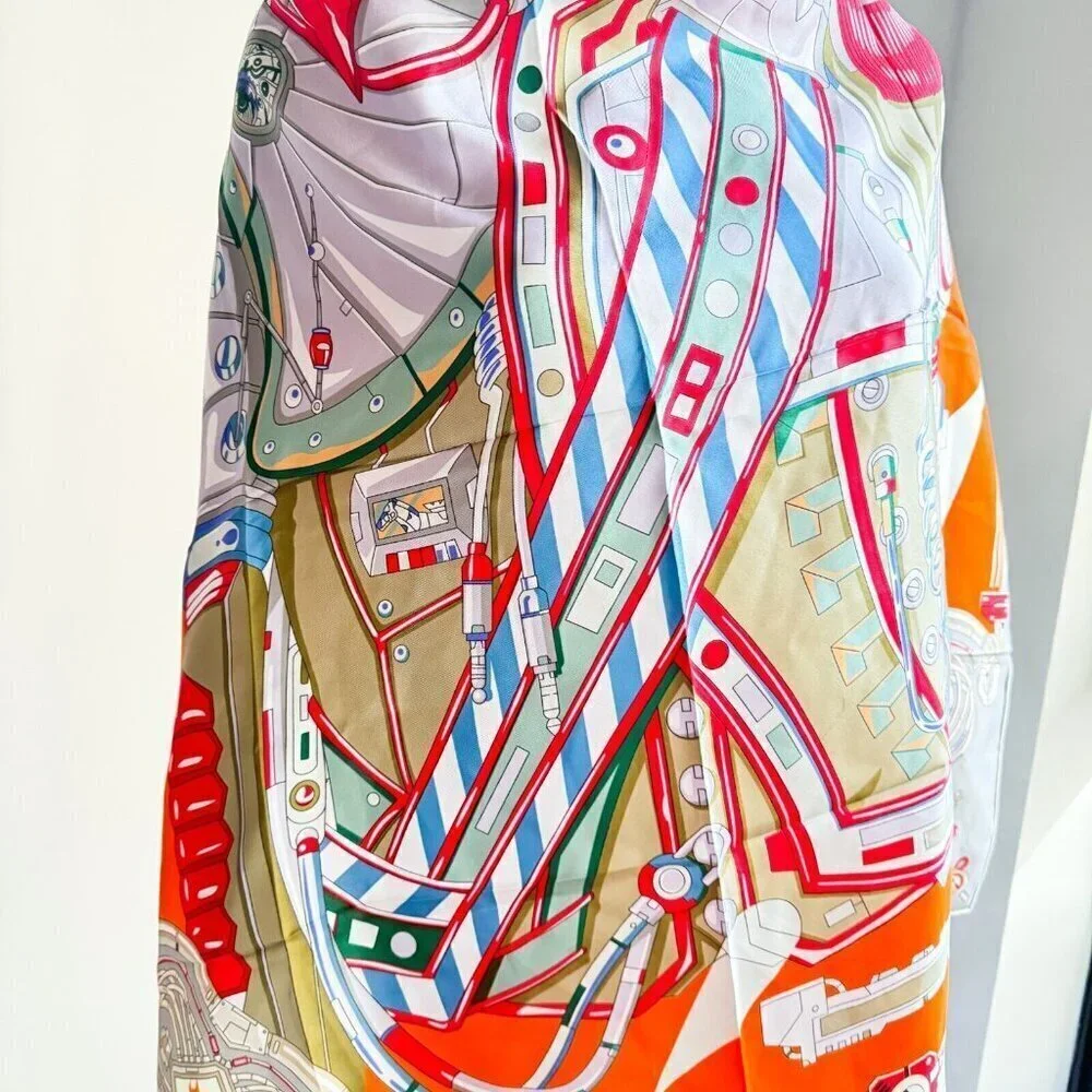 Silk Twill Geometric Print Colourful Hand Rolled Square Scarf